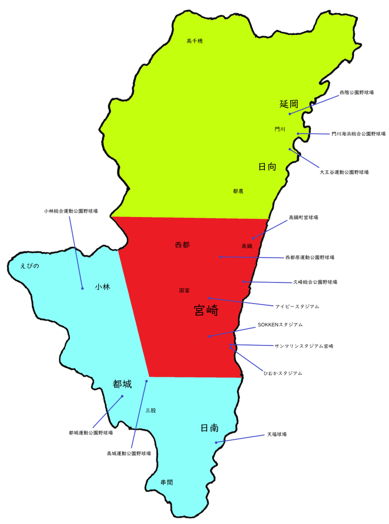 宮崎県高校野球地図
