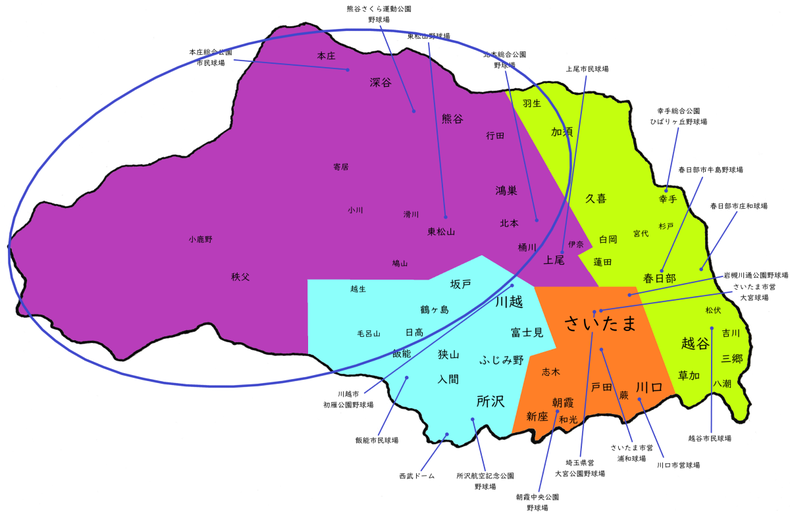 埼玉県北部地区高校野球地図