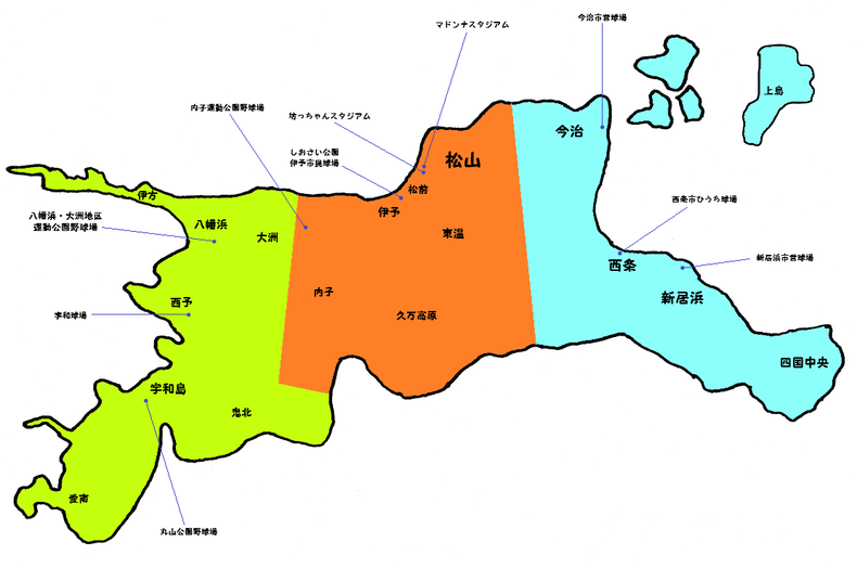 愛媛県高校野球地図