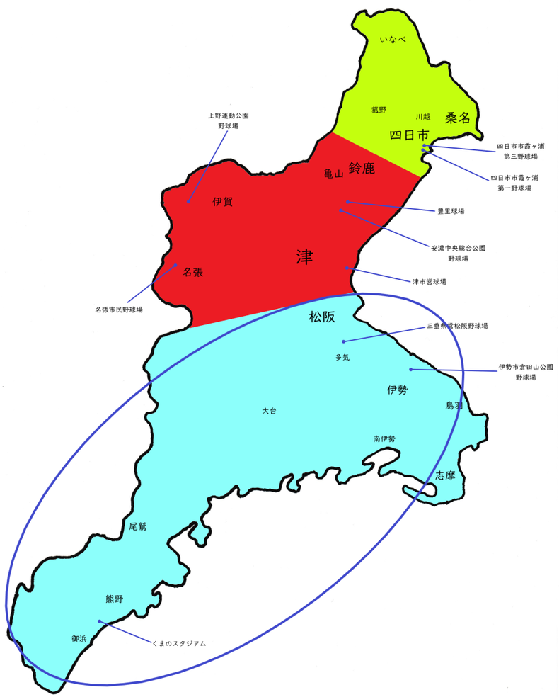 三重県南地区高校野球地図