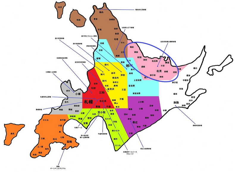 北海道北見支部高校野球地図