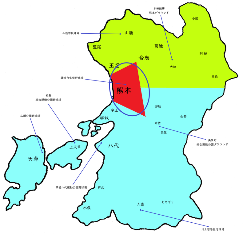 熊本県熊本市内地区高校野球地図