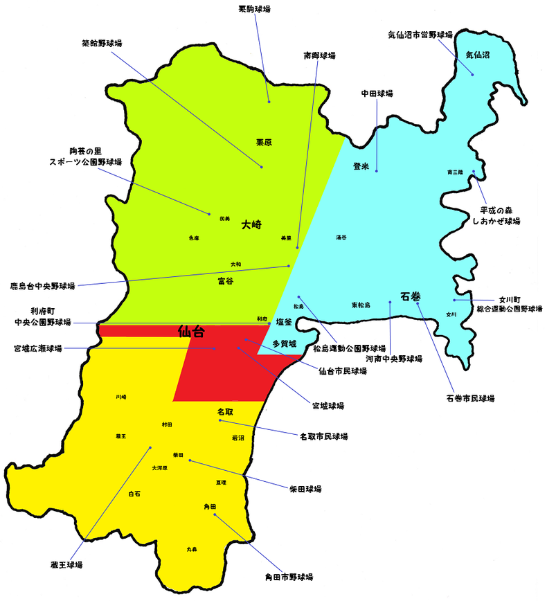 宮城県高校野球地図