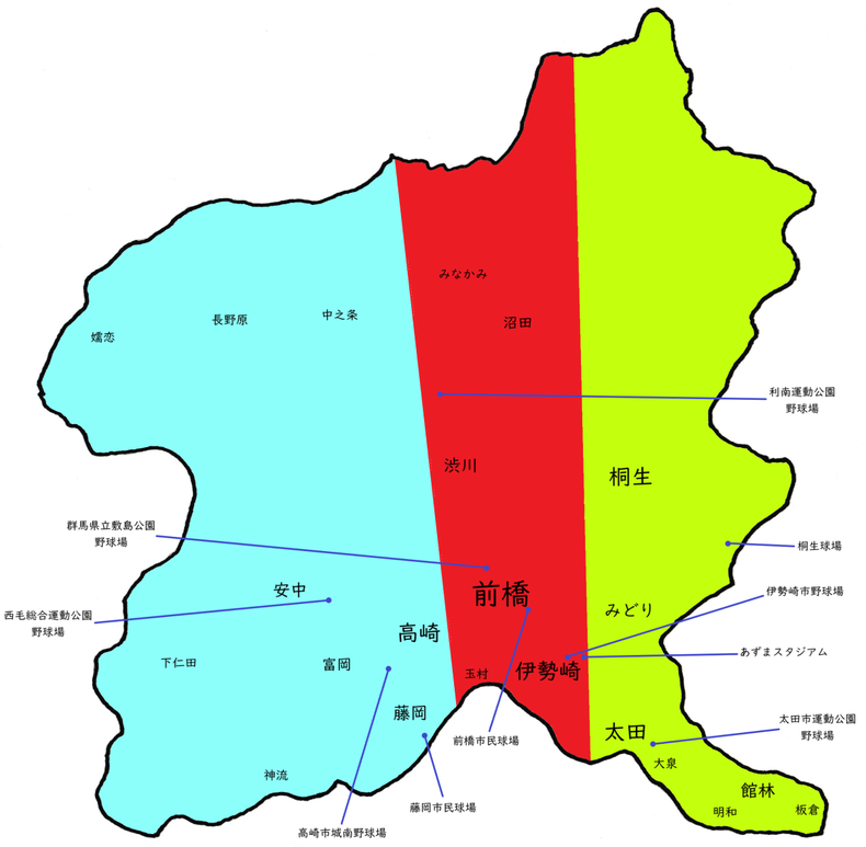 群馬県高校野球地図