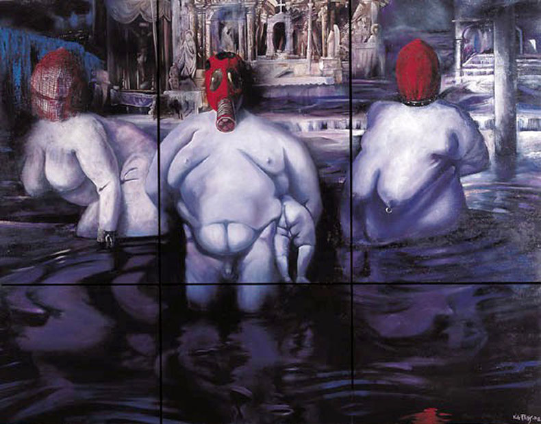 Bondage Iubilaeum II (2002) polittico / polyptych,  olio e acrilico su tela - oil and acrylic on canvas, cm (240 x 180)