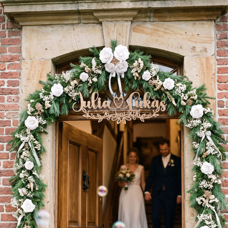 Personalisiertes Namensschild aus Holz für den Hochzeitskranz, gefertigt aus Holz | 3zinken