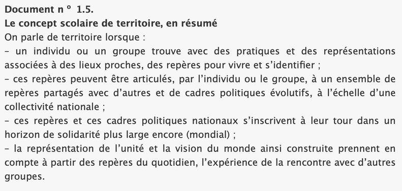 Source : THÉMINES, Jean-François, 2011, Savoir et savoir enseigner. Le territoire, Presses universitaires du Mirail, collection Questions d'éducation, pp. 13-51.