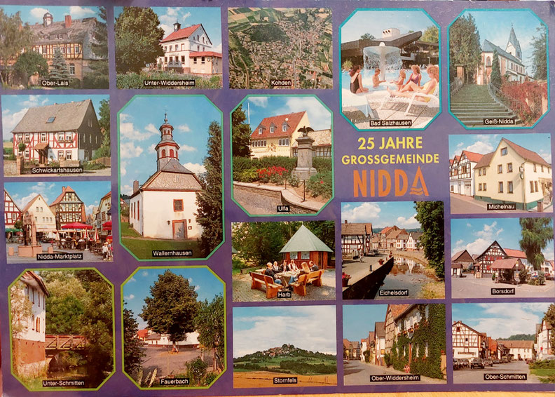 Postkarte Nidda mit Ortsteilen ca. 1995