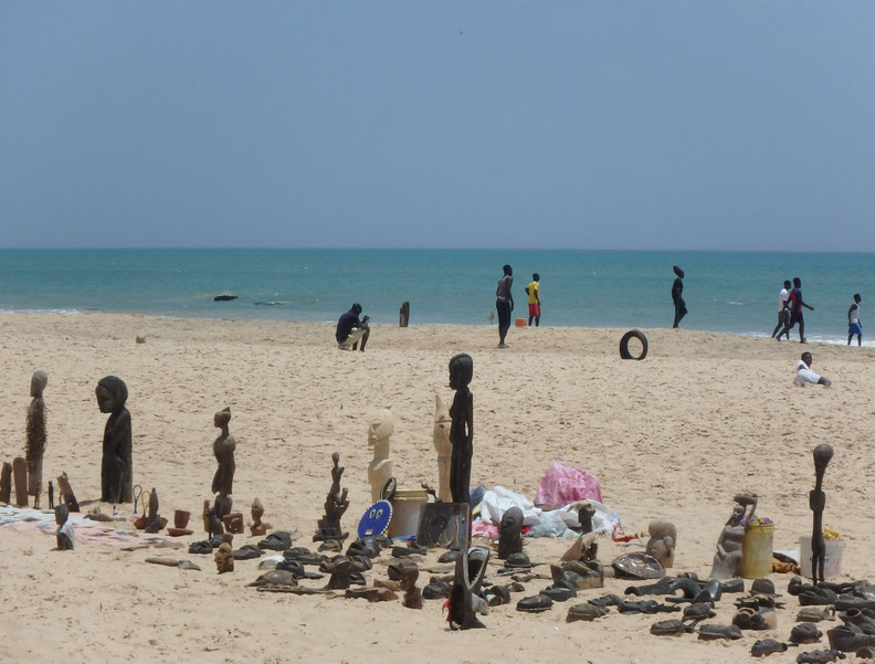 Carvings and football on the beach in Toubab Dialaw.