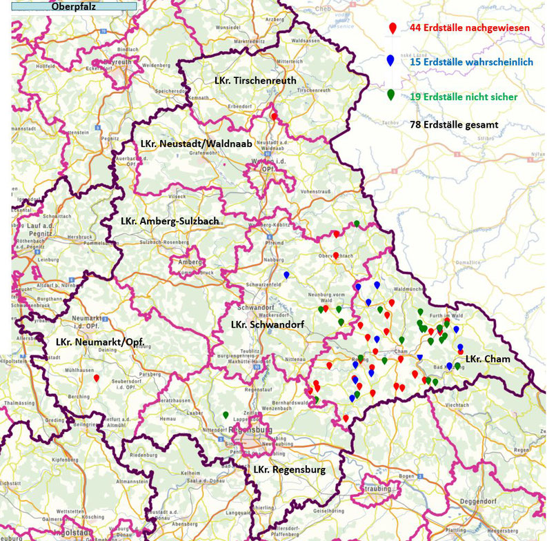 Abb. Geografische Verteilung der Erdställe in der Oberpfalz