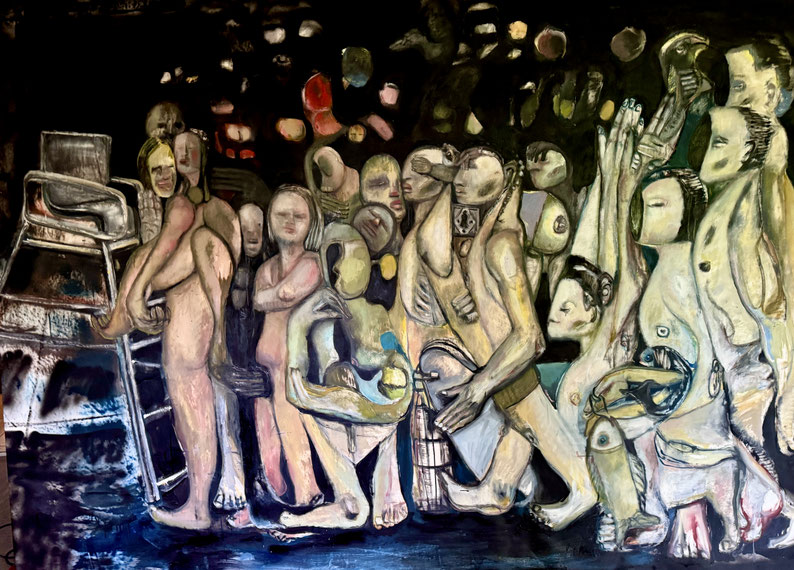 Saisonstart Nachtbaden 260/190cm, Öl auf Leinwand, 2025