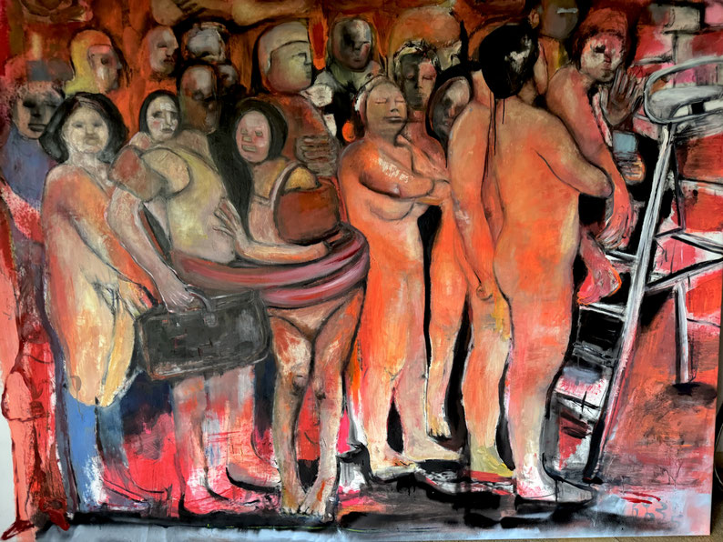 Saisonstart , Tagbaden 240/190cm , Öl auf Leinwand, 2025