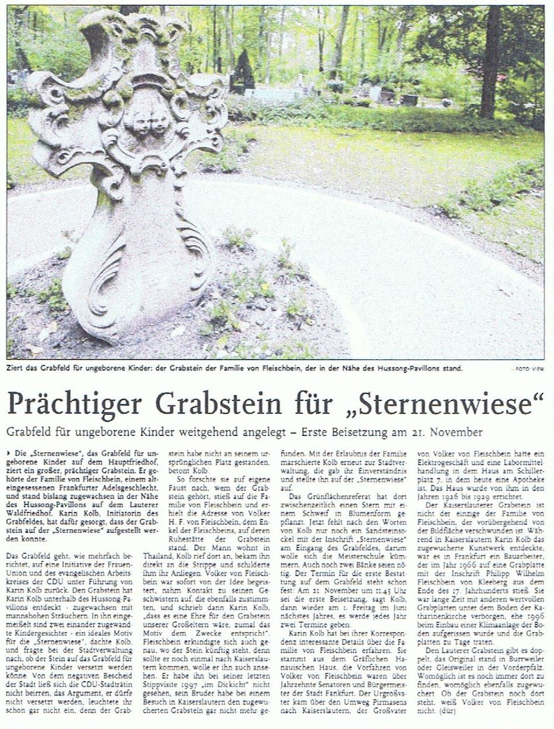 Förderverein Sternenwiese e. V. Kaiserslautern - Sternenwiese mit neuem Grabstein