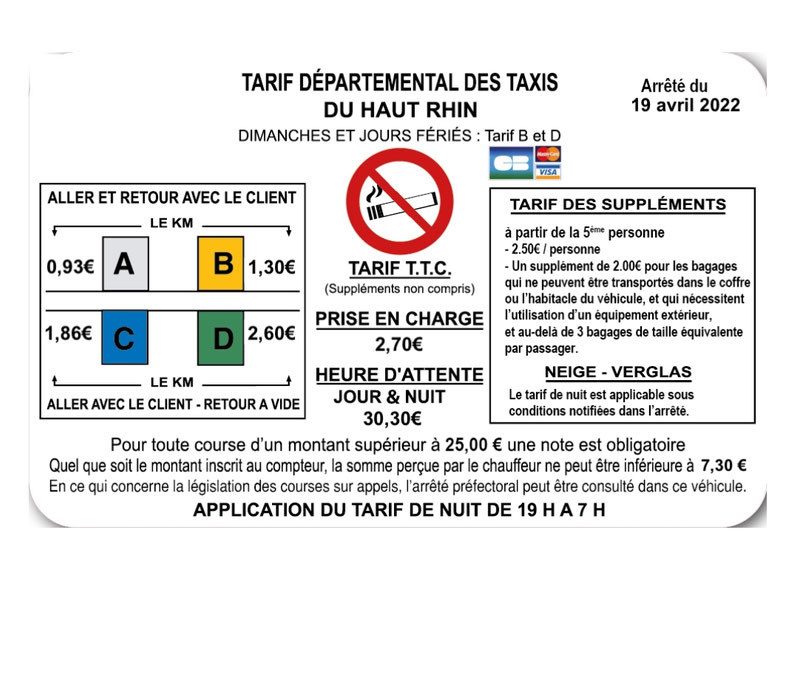 Tarif départementale des Taxis du Haut-Rhin