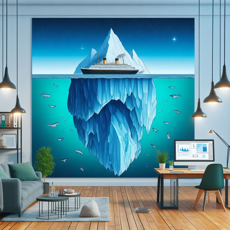 Représentation d'un iceberg imageant le travail de l'architecte d'intérieur, au près de ses clients, pour la création et l'aménagement des espaces de maison ou de bureau, devis gratuit au près de Morlaix