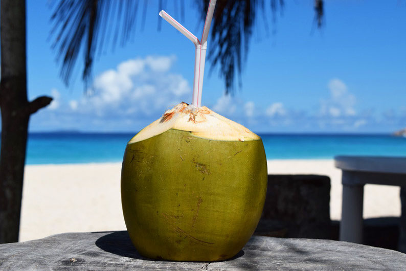 Our trip to the beautiful Seychelles islands - Sipping coconut water at La Digue