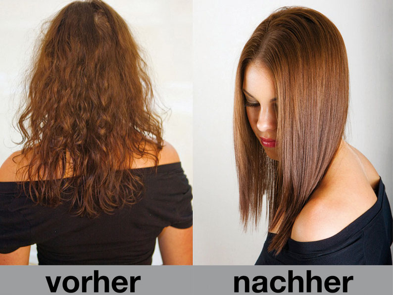     GLATTE HAARE MIT KERATIN BEHANDLUNG     Was steckt hinter dem Trendbegriff Keratin Behandlung? Was ist eine Keratin Behandlung?     Der Keratin Behandlung ist ein Produkt zum Glätten der Haare ,das eine 100-prozentige Glättung ermöglicht. Die Haare sind nach der Behandlung mit dieser Keratin kur glatt wie vom Glätteisen. Die Glättung hält Drei bis Vier  Monate und wächst dann am Ansatz wieder raus.     Die Methode  Keratin Hair Treatment  Behandlung auf natürliche Basis  und bringt eine  progressive Entwicklung der Haarglättung mit sich. Das heißt dass die Behandlung durch eine Nachbehandlung  mit dem Glätteisen oder Föhnen  der  Haare selbst gesteuert werden kann.      Die Haare sind nach dieser Anwendung dauerhaft glatt.     Wie läuft eine Keratin-Behandlung?  Zunächst werden die Haare gewaschen und von Restbeständen von Pflegeprodukten befreit.  Danach wird die Keratin kur auf die noch feuchten Haare aufgetragen. Die Haare werden anschließend durchgekämmt und das überschüssige Produkt wird angestrichen. Nach 10minutigen Einwirkzeit werden die Haare trocken geföhnt und anschließend Strähne für Strähne mit Glätteisen geglättet. Danach werden die Haare ausgewaschen  und eine Haarmaske wird auf das Haar  aufgetragen. Diese Maske wirkt  10-15 Minuten ein und wird ausgewaschen. Danach wird das Haar erneut trocken geföhnt und geglättet, damit die Haare "versiegelt " werden und das Keratin ins Haar eingeschlossen wird .     Dauer  Je nach Dicke, Volumen und Länge der Haare -ausreichend Zeit mitbringen.  Die Behandlung dauert je nach Haarlänge und Haardichte zwischen drei bis vier Stunden.      