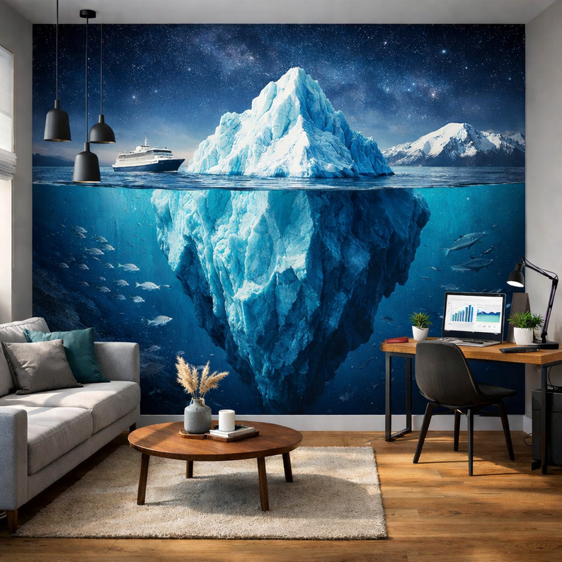 Représentation d'un iceberg imageant le travail de l'architecte d'intérieur, au près de ses clients, pour la création et l'aménagement des espaces de maison ou de bureau, devis gratuit au près de Morlaix