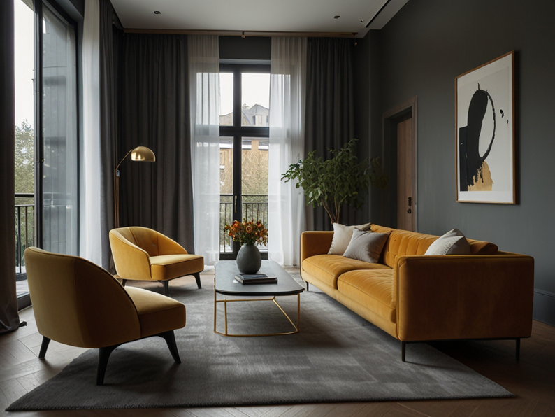 Salon moderne avec canapé, fauteuil et table basse dans un appartement. Découvrez comment créer un espace de vie contemporain et confortable avec les services d’Archi-int votre partenaire en création d’intérieur à Carantec, près de Morlaix