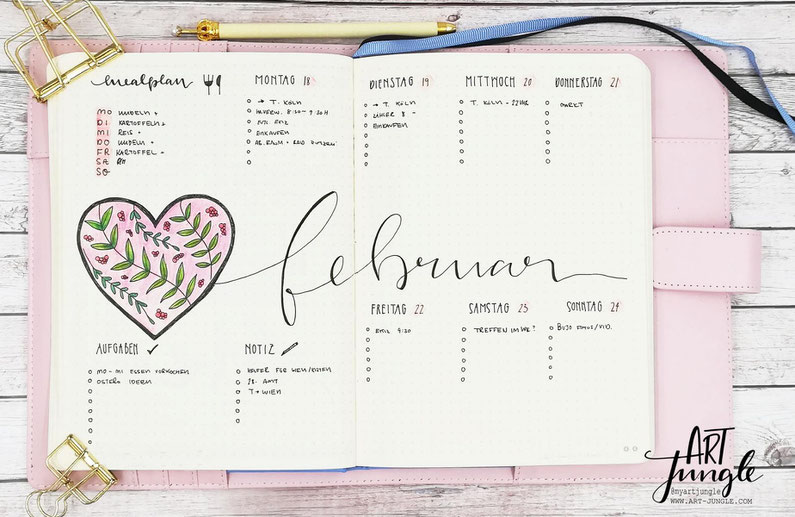 Februar Bullet Journal woche Herzen Idee