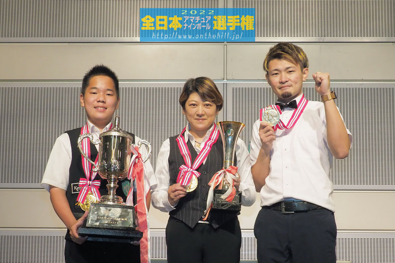 左から、A級優勝：織田賢人、女子級優勝：増田真紀子、B級優勝：幸本拓巳。Photo Courtesy of On the hill !