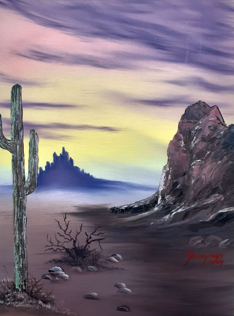 Landschaftsbilder gemalt: Sonora Wüste Mexiko, Ölgemälde 33 x 43 cm. Sommerbilder gemalt by Daninas-Kunst-Werkstatt.at.