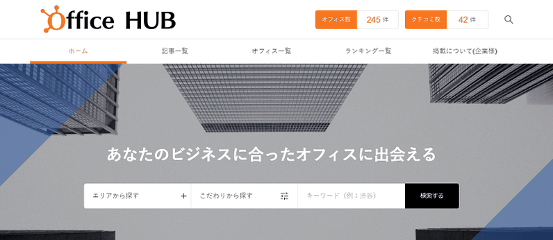 ランキング形式でオフィススペースを評価している