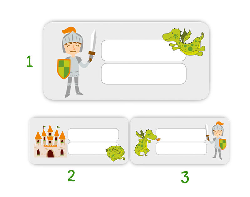 Heftaufkleber zum selber beschriften - Motiv: Ritter, Drache, Burg - hochwertige, umweltfreundliche PVC-freie Folie