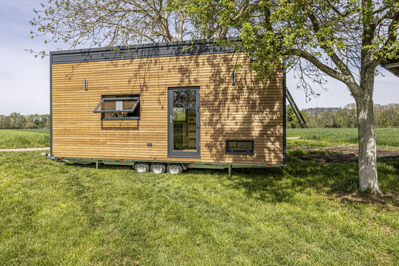 Kleines-haus-Minihaus-von-Team-Tiny-House-auf-einer-gruenen-wiese-natur