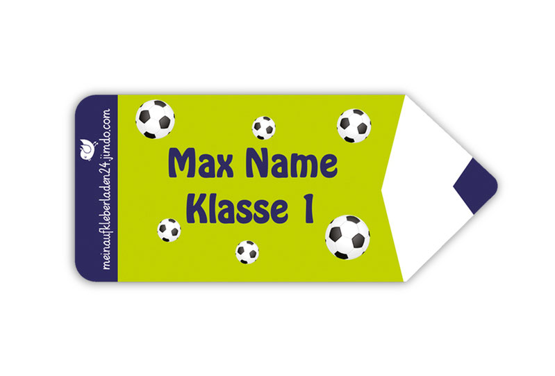 Form Namensaufkleber - Motiv: Stift Fußball - hochwertige, umweltfreundliche PVC-freie Folie