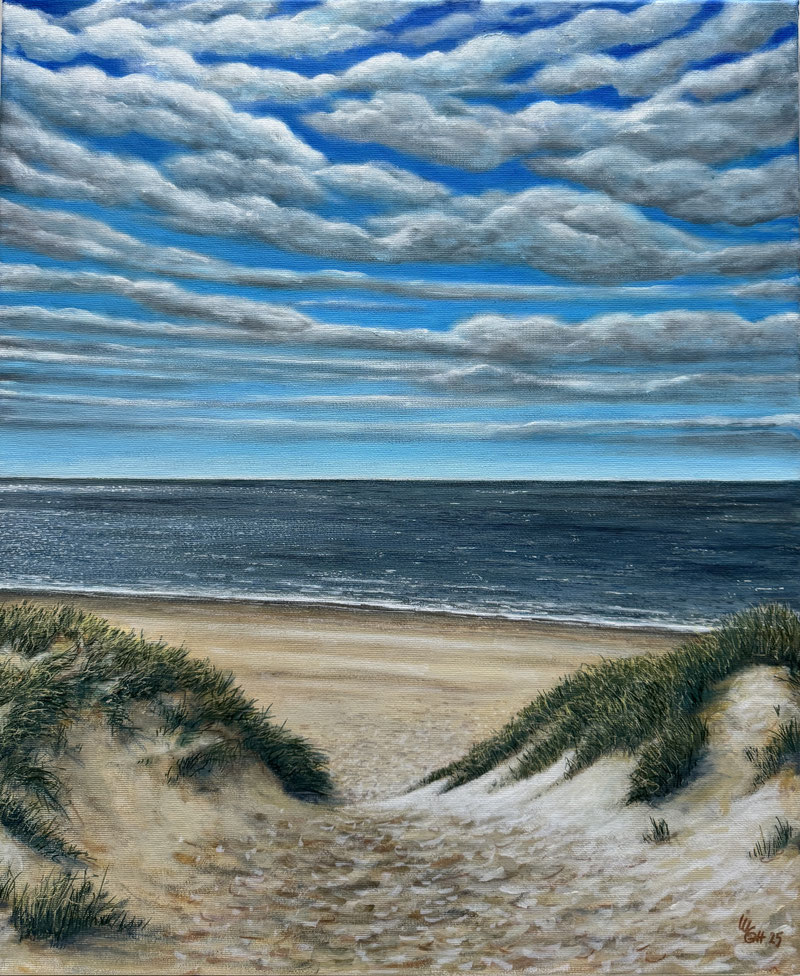 "strand" acryl auf leinwand (2025) 60 x 50 cm (im schattenfugenrahmen)