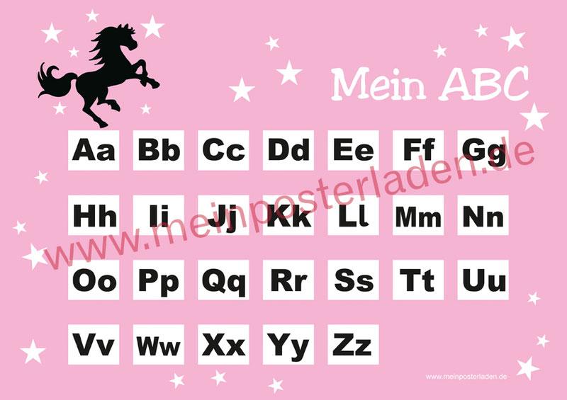 ABC Lernposter für die Grundschule mit Wildpferd und Sternchen, optional laminiert