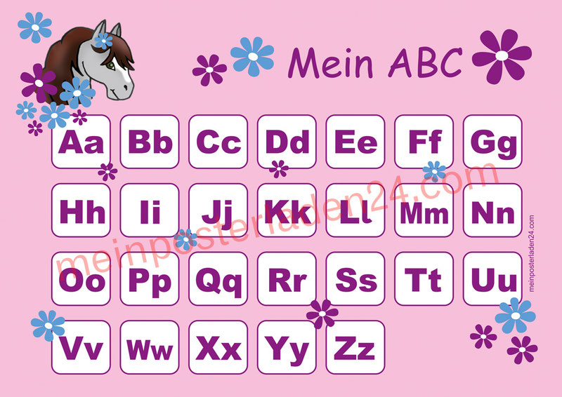 ABC Lernposter für die Grundschule mit Pony und Blümchen, optional laminiert