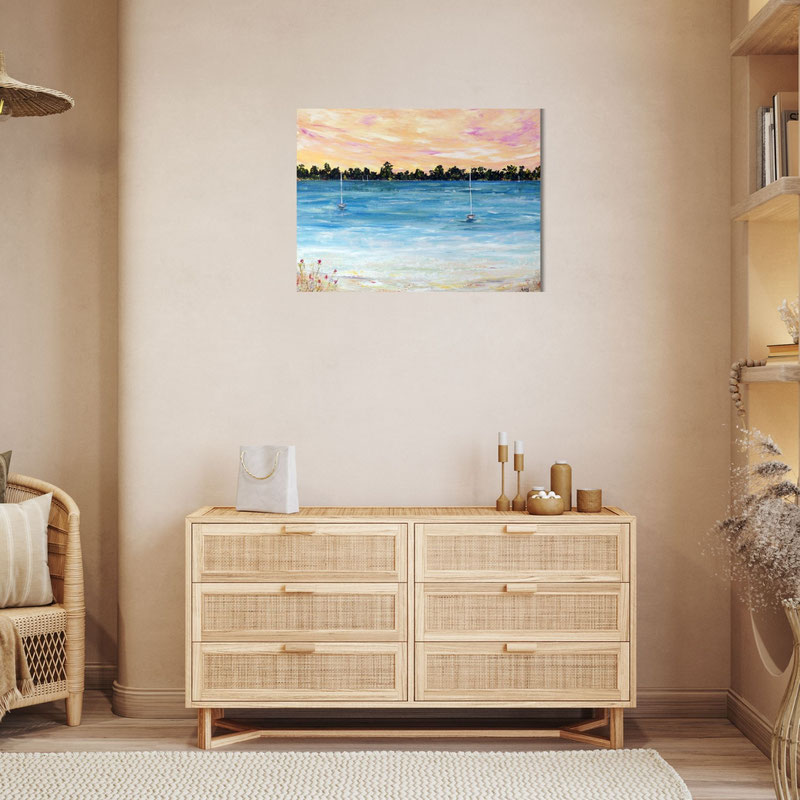 tableau-marin-voilier--coucher-soleil-orange-bleu-charente-maritime-audrey-chal