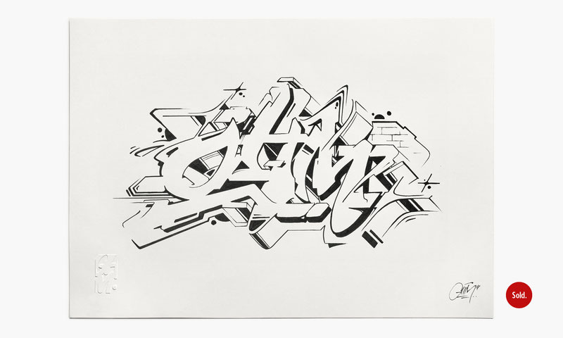Ein Kunstdruck in einem schwarzem, quadratischem Rahmen. Zu sehen ist die Comic Figur Sylvester, bzw. dass was passiert wenn man eine Comicfigur mit einem Graffiti Buchstaben mischt.