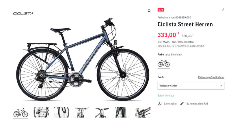 Trekking Fahrrad Angebot Ciclista Street Herren Nur 333 Statt 529 99 Bei Lucky Bike 37 Rabatt Checkeinfach De