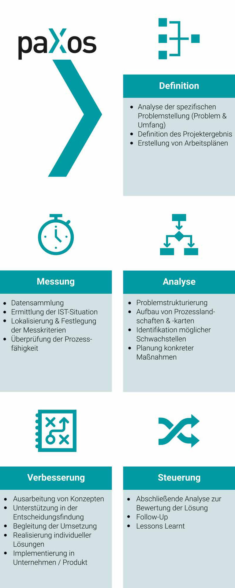 paXos Consulting Bereiche Analyse, Lösungsfindung und Optimierung