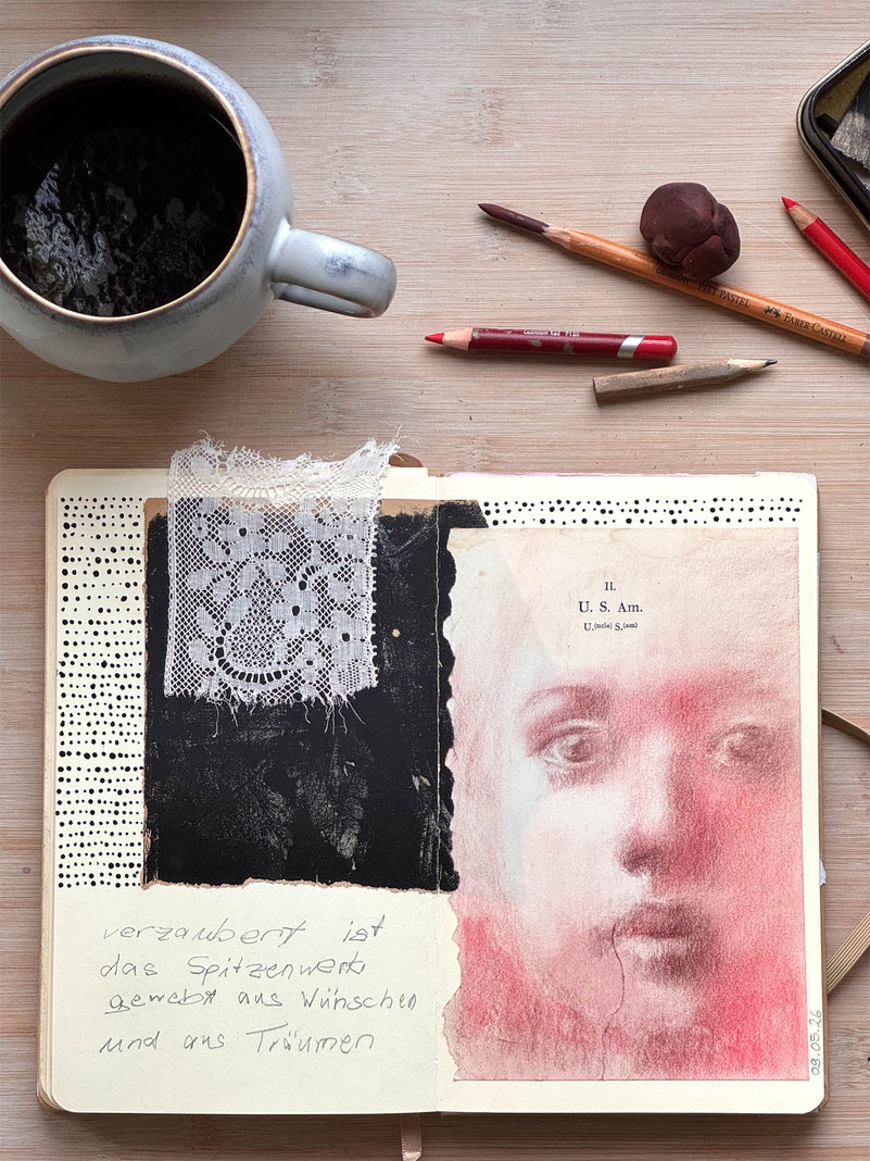 mit Pastellstiften gezeichnetes Porträt im Artjournal