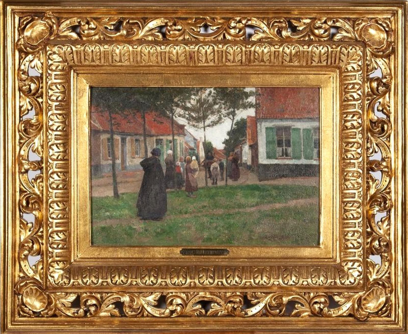 te_koop_aangeboden_een_dorpsgezicht_schilderij_van_de_belgische_kunstschilder_frans_van_leemputten_1850-1914