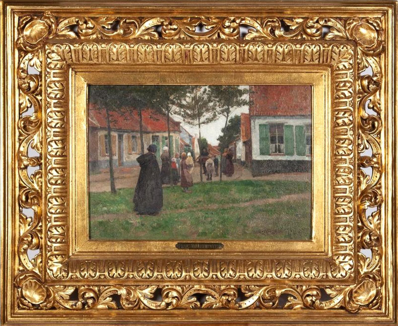 te_koop_aangeboden_een_dorpsgezicht_schilderij_van_de_belgische_kunstschilder_frans_van_leemputten_1850-1914