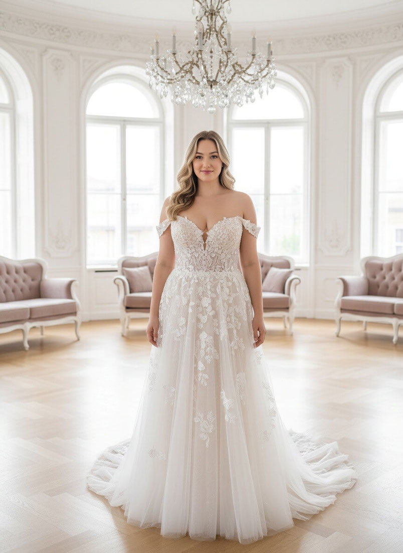 Großen Größen Brautmode, Prinzessin-, Boho oder eine schmale A-Linie