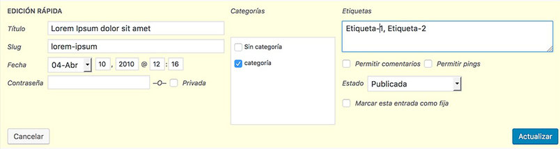 Edición rápida de post en Wordpress