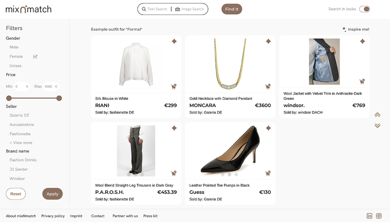 mixNmatch: Search-Screenshot (Bild: mixNmatch) 