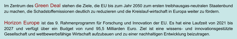 Kurzinformation zu Green Deal und Horizon Europe 
