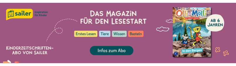 Werbebanner für das Magazin Olli und Molli vom Sailerverlag, das Magazin für den Lesestart