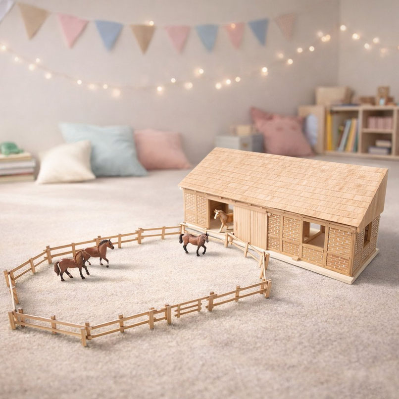 Spielszene im Kinderzimmer - Holzzaun Set passend für Schleich® Tiere