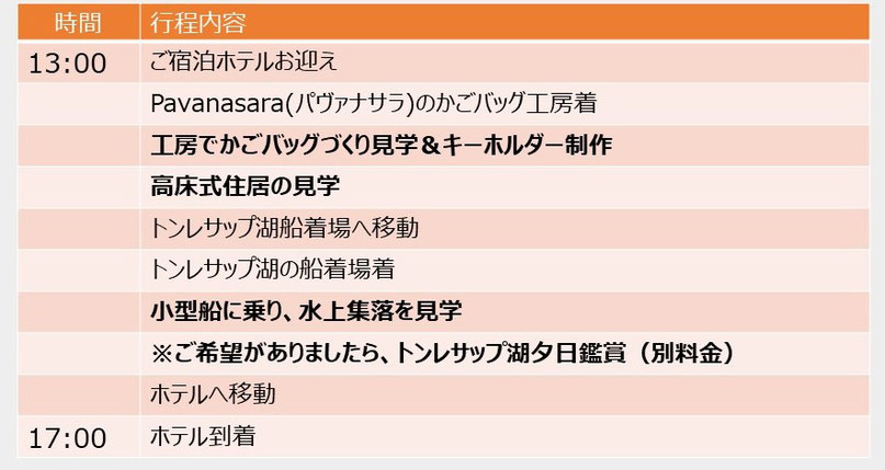 カンボジア旅行｜オークンツアー｜現地ツアー｜スケジュール