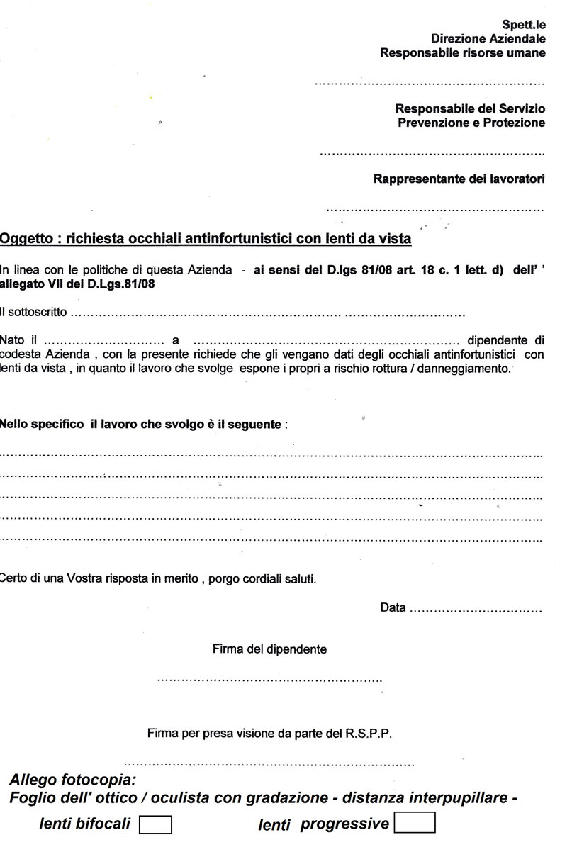 MODULO RICHIESTA OCCHIALI DA VISTA ANTINFORTUNISTICI - Uilm ...