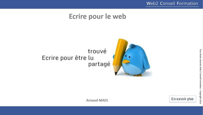 Formation "Ecrire pour le web : techniques de référencement et écriture web" du Cabinet Web 2 Conseil Formation