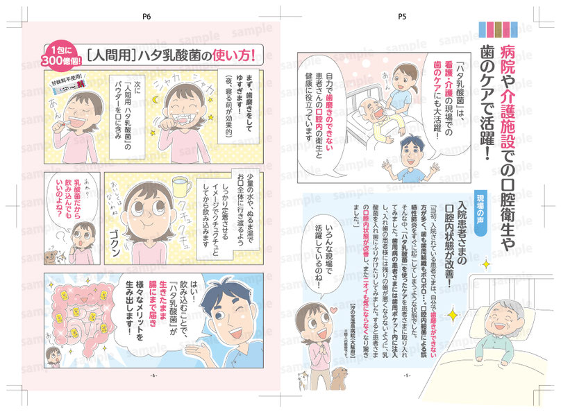 人間用ハタ乳酸菌のマンガパンフレットのP5とP6